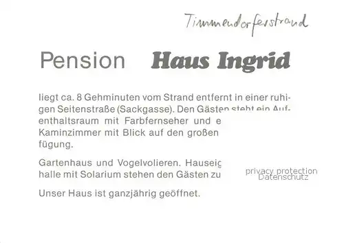 AK / Ansichtskarte Timmendorfer_Strand Pension Haus Ingrid Timmendorfer_Strand