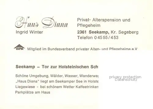 AK / Ansichtskarte Seekamp_Bad_Segeberg Pension Pflegeheim Haus Diana Seekamp_Bad_Segeberg