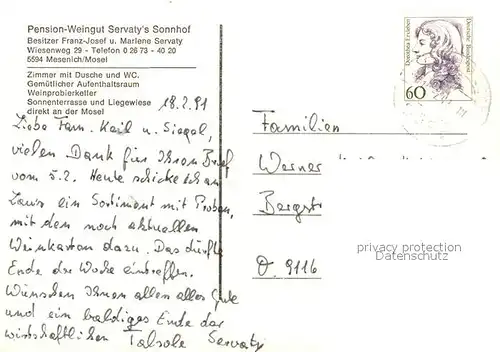 AK / Ansichtskarte Mesenich_Cochem Pension Weingut Sevaty s Sonnhof Landschaftspanorama Moseltal Weinberge Mesenich Cochem