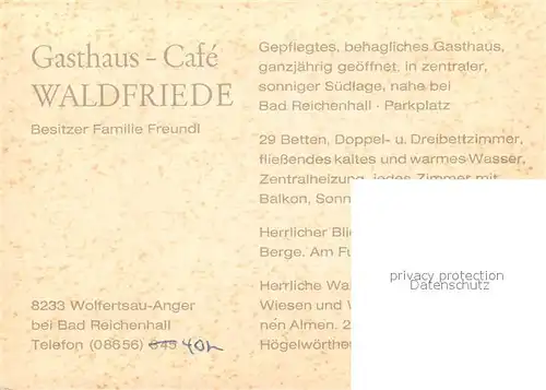 AK / Ansichtskarte Wolfertsau_Anger Gasthaus Cafe Waldfriede Wolfertsau Anger