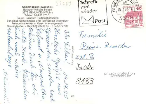 AK / Ansichtskarte Gemuenden_Wohra Campingplatz Aumuehle Gaststaette Panorama Gemuenden Wohra