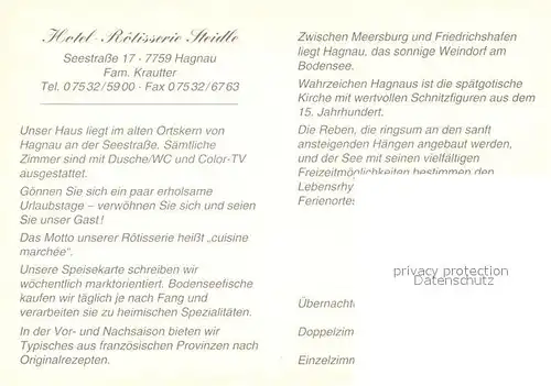 AK / Ansichtskarte Hagnau_Bodensee Hotel Rotisserie Steidle Hagnau Bodensee