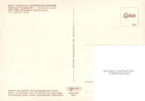 AK / Ansichtskarte Oellingen_Westerwald Hotel Restaurant Schwarzwaldstube Oellingen_Westerwald