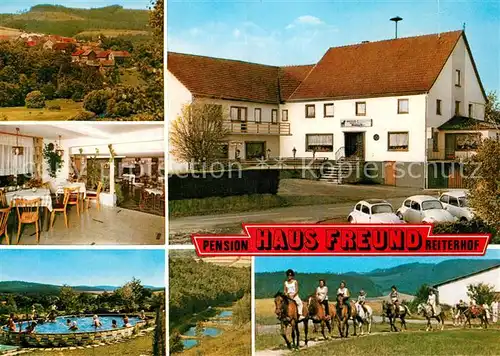 AK / Ansichtskarte Oberorke Pension Reiterhof Haus Freund Swimming Pool Ausritt Ederbergland Oberorke