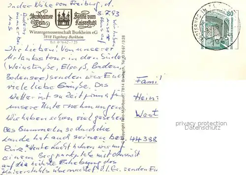 AK / Ansichtskarte Burkheim_Kaiserstuhl Panorama Weinberge Winzergenossenschaft Altstadt Fachwerkhaeuser Burkheim_Kaiserstuhl