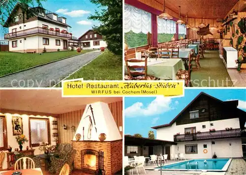 AK / Ansichtskarte Wirfus Hotel Restaurant Hubertus Stuben Kaminzimmer Swimming Pool Wirfus