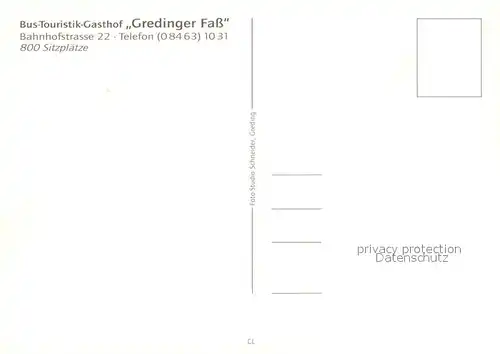 AK / Ansichtskarte Greding Gasthof Gredinger Fass Restaurant Greding