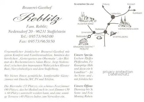 AK / Ansichtskarte Staffelstein Brauerei Gasthof Reblitz Staffelstein