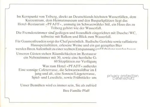 AK / Ansichtskarte Triberg_Schwarzwald Hotel Restaurant Pfaff Triberg Schwarzwald