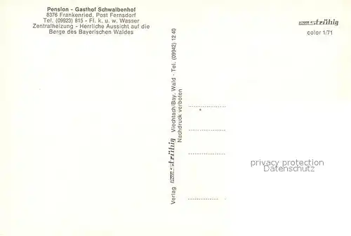AK / Ansichtskarte Frankenried_Geiersthal Pension Gasthof Schwalbenhof Restaurant Bayerischer Wald Frankenried_Geiersthal