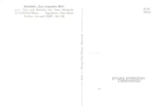 AK / Ansichtskarte Braubach_Rhein Gaststaette Zum singenden Wirt Lied Braubach Rhein