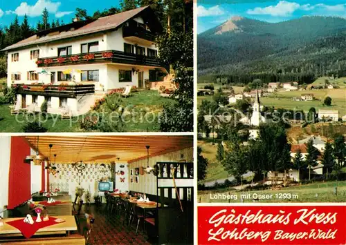 AK / Ansichtskarte Lohberg_Lam Gaestehaus Hans Kress Gastraum Ortsansicht mit Blick zum Osser Bayerischer Wald Lohberg_Lam
