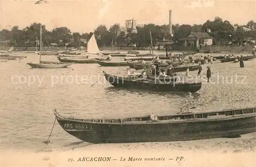 AK / Ansichtskarte Arcachon_Gironde La plage a maree montante bateaux Arcachon Gironde
