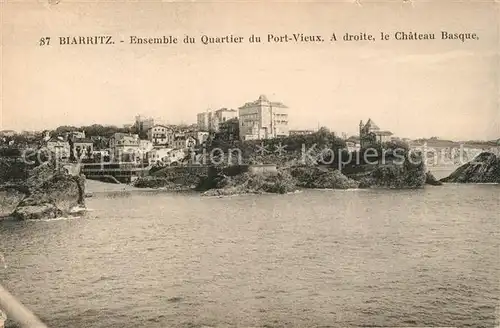 AK / Ansichtskarte Biarritz_Pyrenees_Atlantiques Ensemble du Quartier du Port Vieux a droite Chateau Basque Biarritz_Pyrenees