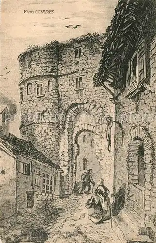AK / Ansichtskarte Cordes sur Ciel Vieux Cordes Chateau Dessin Kuenstlerkarte Cordes sur Ciel