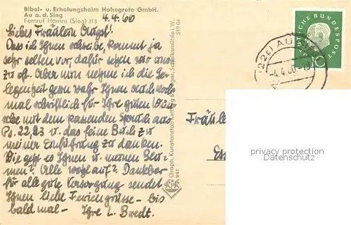 AK / Ansichtskarte Au_Siegkreis Bibel und Erholungsheim Hohegrete Au_Siegkreis