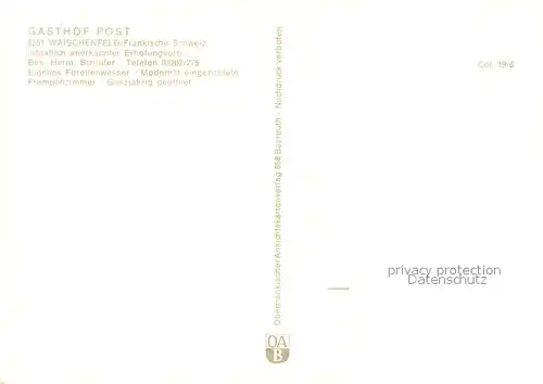 AK / Ansichtskarte Waischenfeld Gasthof zur Post Bar Angler Waischenfeld