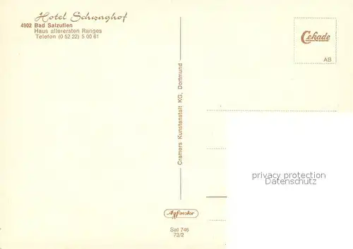 AK / Ansichtskarte Bad_Salzuflen Hotel Schwaghof Terrasse Gastraum Jagdstube Bad_Salzuflen