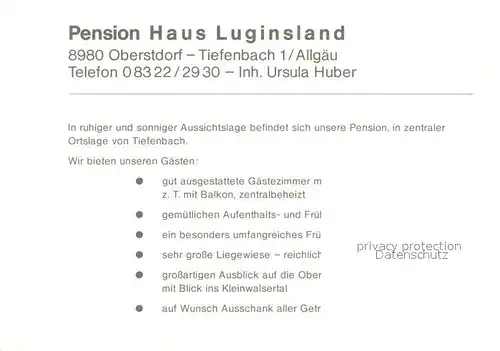 AK / Ansichtskarte Tiefenbach_Oberstdorf Pension Haus Luginsland Tiefenbach_Oberstdorf
