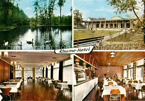 AK / Ansichtskarte Rhumspringe Rhume Hotel Gastraeume Schwanenteich Rhumspringe