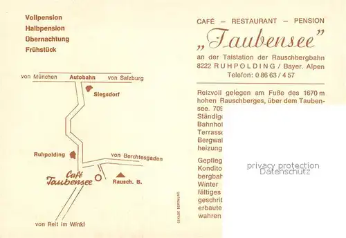 AK / Ansichtskarte Ruhpolding Cafe Restaurant Taubensee mit Rauschenberg und Gondelbahn Ruhpolding