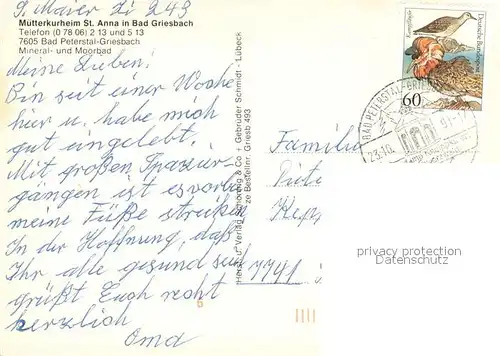 AK / Ansichtskarte Bad_Peterstal Griesbach Muetterkurheim St Anna  Bad_Peterstal Griesbach