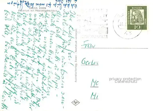 AK / Ansichtskarte Essen_Ruhr Gruga Aquarium mit Pflanzenschauhaus Essen_Ruhr