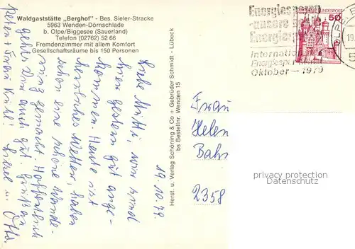 AK / Ansichtskarte Wenden_Biggetal Waldgaststaette Berghof Gastraeume Treppe Wenden Biggetal