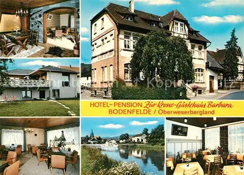 AK / Ansichtskarte Bodenfelde Hotel Pension Zur Krone Gaestehaus Barbara Uferpartie an der Weser Bodenfelde