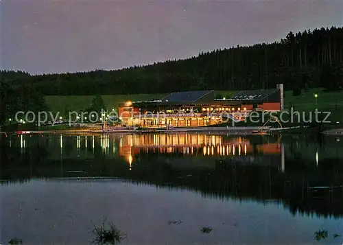 AK / Ansichtskarte Lichtenberg_Oberfranken Cafe Restaurant Seeterrassen Blick ueber den See Nachtaufnahme Lichtenberg Oberfranken