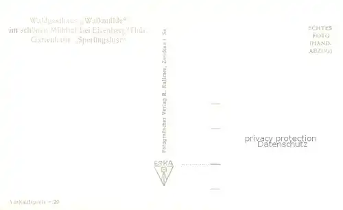 AK / Ansichtskarte Eisenberg_Thueringen Waldgasthaus Walkmuehle im Muehltal Gartenhaus Sperlingslust Eisenberg Thueringen