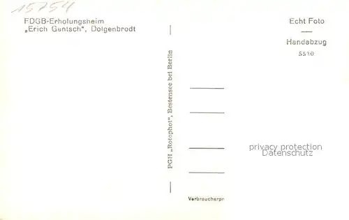 AK / Ansichtskarte Dolgenbrodt FDGB Erholungsheim Erich Gentsch Handabzug Dolgenbrodt