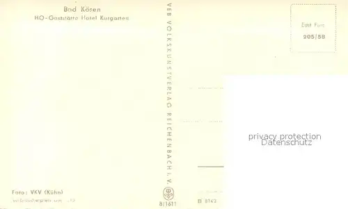 AK / Ansichtskarte Bad_Koesen HO Gaststaette Hotel Kurgarten Bad_Koesen