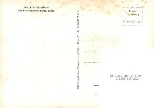AK / Ansichtskarte Schwarzatal Gaststaette Schweizerhaus Thueringer Wald Handabzug Schwarzatal