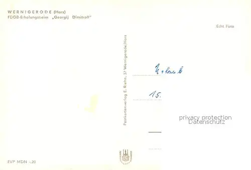 AK / Ansichtskarte Wernigerode_Harz FDGB Erholungsheim Georgij Dimitroff Wernigerode Harz