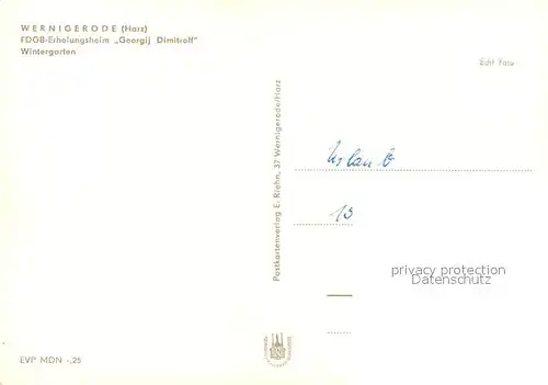 AK / Ansichtskarte Wernigerode_Harz FDGB Erholungsheim Georgij Dimitroff Wintergarten Wernigerode Harz
