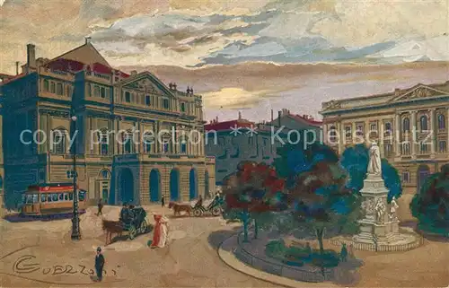 AK / Ansichtskarte Milano Piazza e Teatro della Scala K?nstlerkarte Guezzoni Milano
