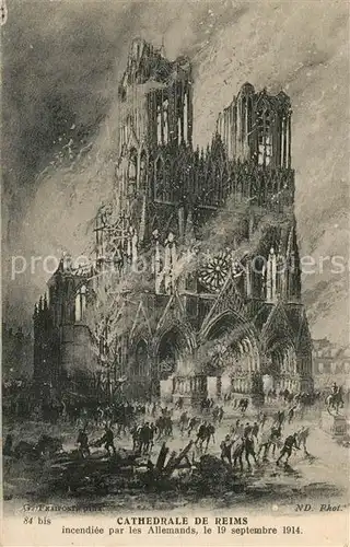 AK / Ansichtskarte Reims_Champagne_Ardenne Cathedrale Incendie 1914 Reims_Champagne_Ardenne