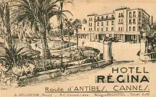 AK / Ansichtskarte Cannes_Alpes Maritimes Hotel Regina Zeichnung Kuenstlerkarte Cannes Alpes Maritimes