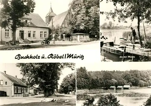 AK / Ansichtskarte Buchholz_Roebel Ortsmotive Bootshaeuser Steg Mueritz Mecklenburgische Seenplatte Buchholz Roebel