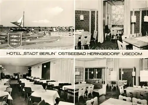 AK / Ansichtskarte Heringsdorf_Ostseebad_Usedom Hotel Stadt Berlin Restaurant Strand Heringsdorf_Ostseebad