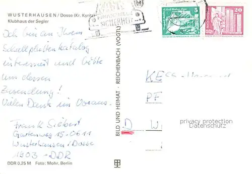 AK / Ansichtskarte Wusterhausen_Dosse Klubhaus der Segler Hafen Segelboote Wusterhausen_Dosse