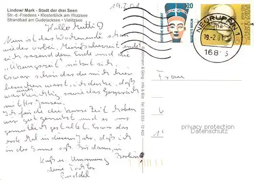 AK / Ansichtskarte Lindow_Mark Strasse des Friedens Kloster Wutzsee Strandbad Gudelacksee Vielitzsee Steg Wappen Lindow Mark