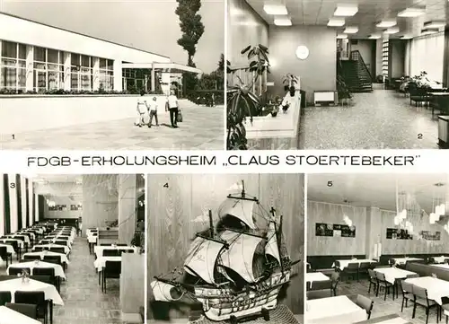 AK / Ansichtskarte Zingst_Ostseebad FDGB Erholungsheim Claus Stoertebeker Empfang Speisesaal Kogge Restaurant Zingst_Ostseebad