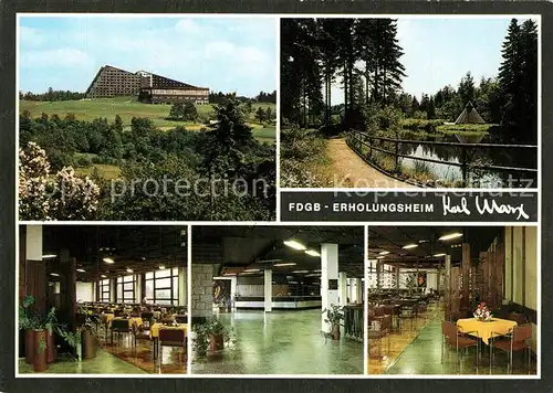 AK / Ansichtskarte Schoeneck_Vogtland FDGB Erholungsheim Karl Marx Speisesaal Empfangshalle Natur Schoeneck_Vogtland