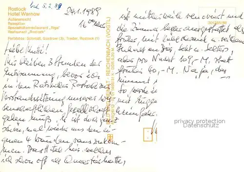 AK / Ansichtskarte Rostock_Mecklenburg Vorpommern Hotel Warnow Rezeption Restaurant Rostock