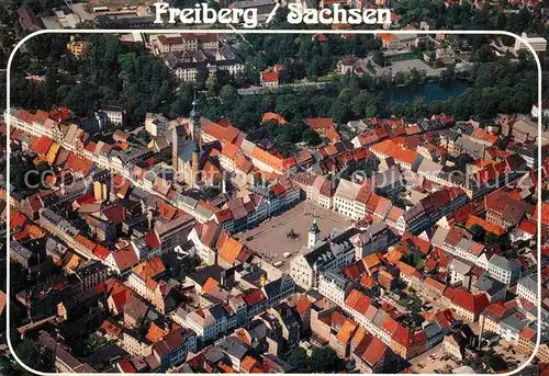 AK / Ansichtskarte Freiberg_Sachsen Fliegeraufnahme Obermarkt  Freiberg Sachsen