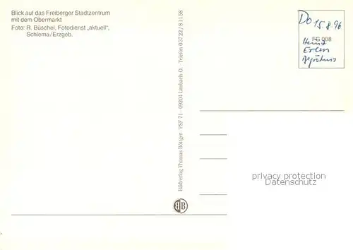 AK / Ansichtskarte Freiberg_Sachsen Fliegeraufnahme Obermarkt  Freiberg Sachsen