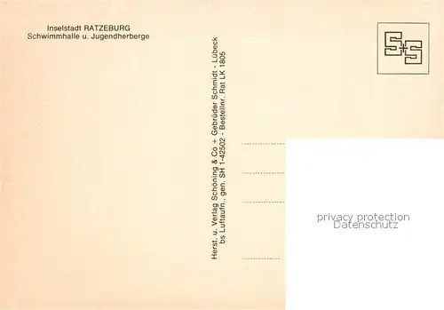 AK / Ansichtskarte Ratzeburg Fliegeraufnahme Inselstadt Schwimmhalle Jugendherberge Ratzeburg