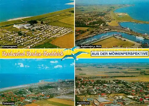 AK / Ansichtskarte Norden_Norddeich_Ostfriesland Fliegeraufnahme Campingplatz Kutterhafen Mole Kurzentrum  Norden_Norddeich